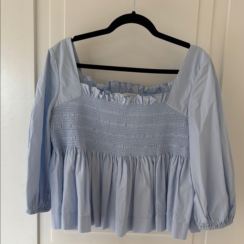 MOLLY GODDARD Blue Smocked Ruffled Blouse